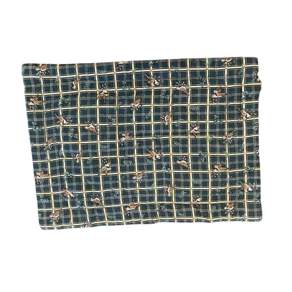 Set Of 3 Quilted Table Placemats With Country Birdhouse Design & Plaid Backing